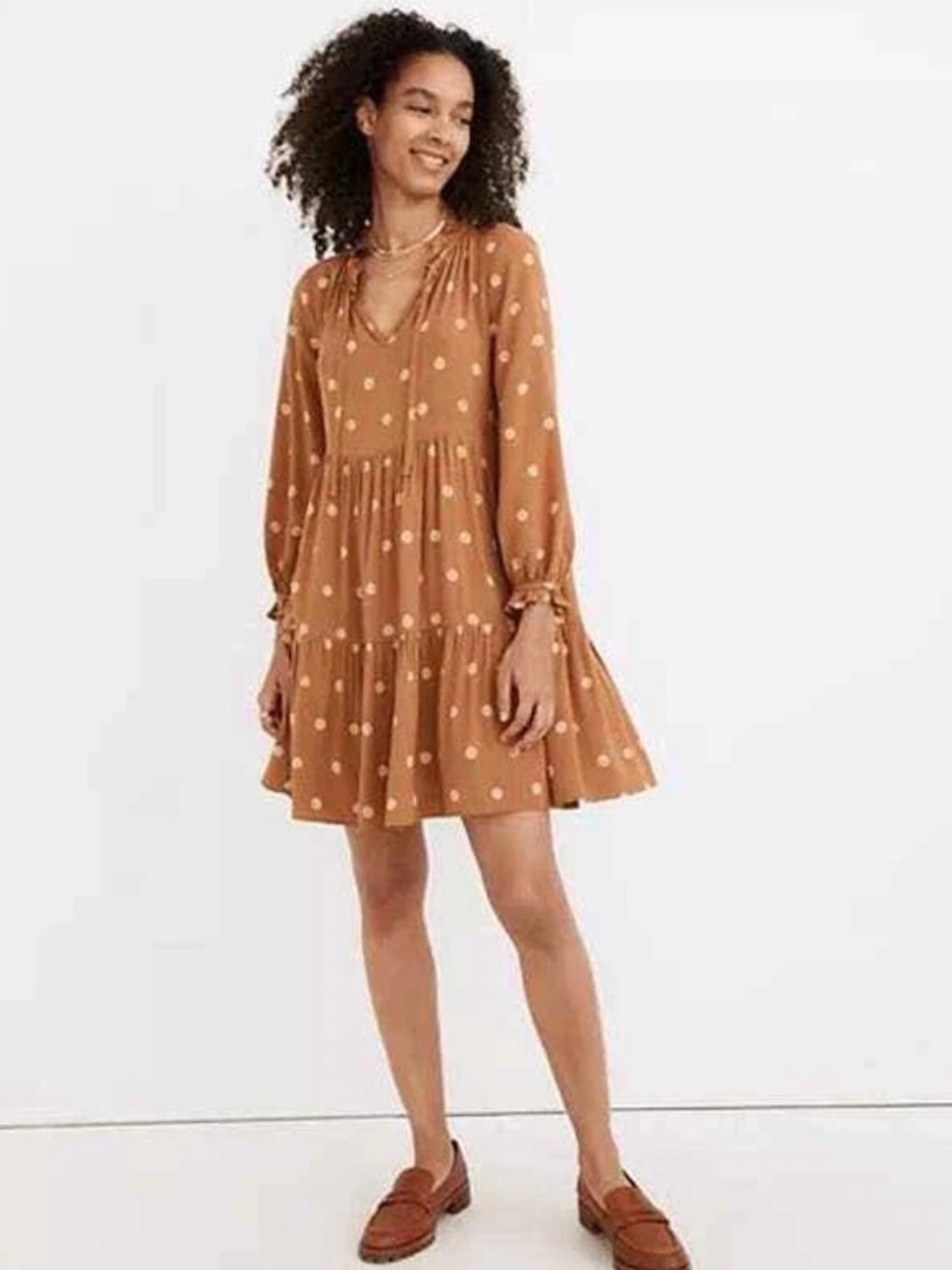 Madewell Rust Brown Floral Polka Dot Tiered Mini Dress Large